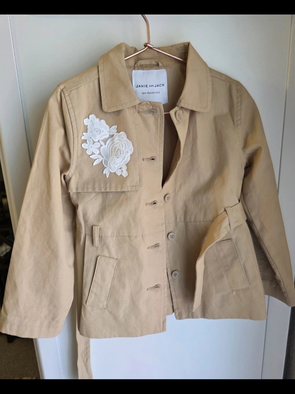 Janie and Jack Beige Utility Jacket with White Floral Applique